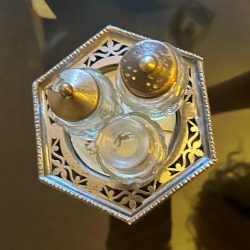 Glass metal salt pepper - glass,